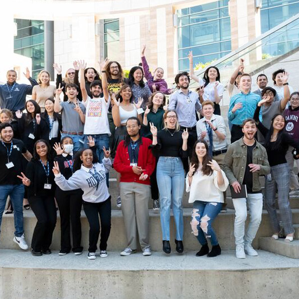 Inside UCSF participats gather outside at Missian Bay campus.